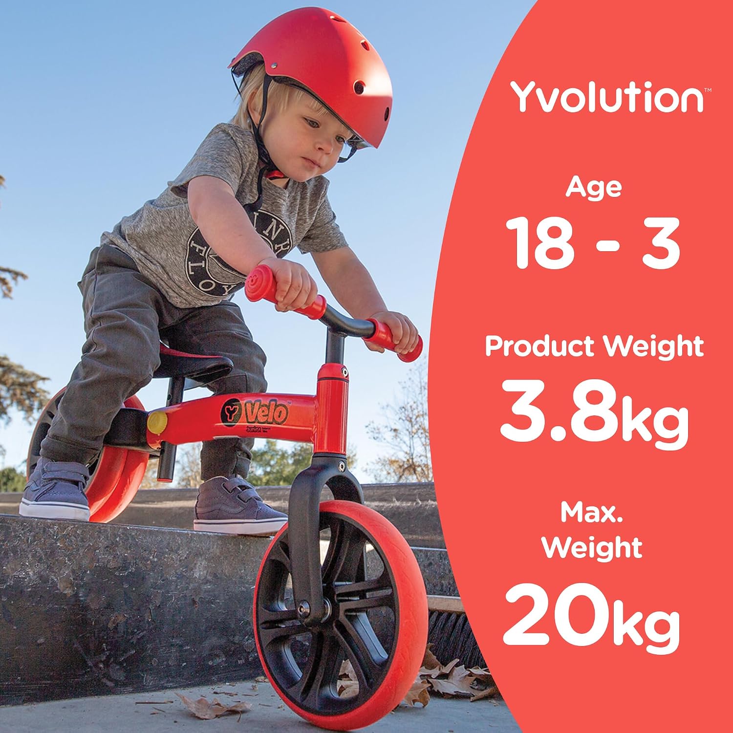 Yvolution Y Velo Junior 9 Balance Bike – 2-in-1 No-Pedal Training Bicycle with Dual Rear Wheels, Adjustable Seat & Handlebar – Ages 18 months to 3 years, Max Weight 44 lbs